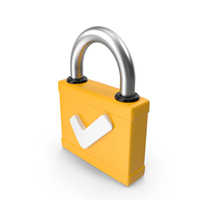 Yellow Cartoon Padlock With Tick Icon PNG & PSD Images