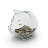 Glass Piggy Bank with 100 Euro Coins PNG & PSD Images