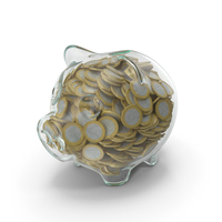 Glass Piggy Bank Full Of Euro Coins PNG & PSD Images