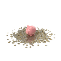 Pink Piggy Bank With On Floor Euro Coins PNG & PSD Images