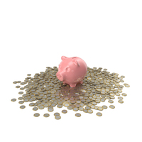 Pink Piggy Bank With On Floor Euro Coins PNG & PSD Images