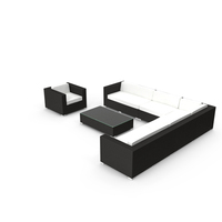 Garden Furniture - Synthetic Rattan Corner Seat With Armchair PNG & PSD Images