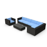 Garden Furniture - Synthetic Rattan Sofa Table and Armchair PNG & PSD Images