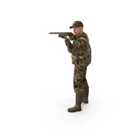 Aiming Duck Hunter with Gun in Grass Camo Fur PNG & PSD Images