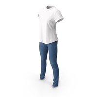 Women White Tshirt With Blue Jeans PNG & PSD Images