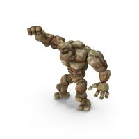 Cartoon Character Brown Stone Golem Happy Pose PNG & PSD Images