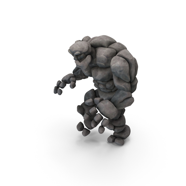 Stone Golem Cartoon Character Gray Walking Pose PNG & PSD Images