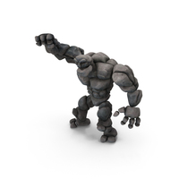 Cartoon Character Gray Stone Golem Happy Pose PNG & PSD Images