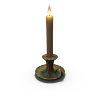 Narrow Lit Candle With Antique Copper Vintage Holder Stand PNG & PSD Images
