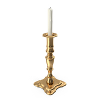 Candle With Shiny Golden Medieval Candle Holder PNG & PSD Images