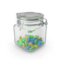 Glass Jar with Candy Closed Blue, Yellow, Green PNG & PSD Images