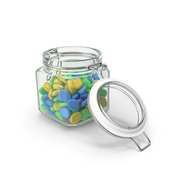 Glass Jar with Candy Blue, Yellow, Green PNG & PSD Images