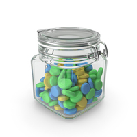 Glass Jar with Candy Closed Blue, Yellow, Green PNG & PSD Images