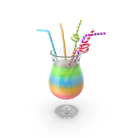 Multi-Colored Cocktail Glass With Various Straws PNG & PSD Images