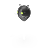 万圣节黑猫气球在棍棒上PNG和PSD图像