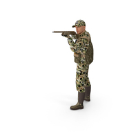 Shooting Hunter Man with Gun in Forest Camo Fur PNG & PSD Images
