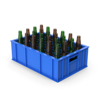 Blue Plastic Bottle Crate With Empty Beer Bottles PNG & PSD Images
