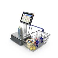 Self Service Scales D 900 With Shopping Cart With Goods PNG & PSD Images
