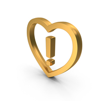 Gold Exclamation Mark In Heart Symbol PNG & PSD Images