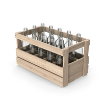 Light Wood Crate With Empty Bottles PNG & PSD Images