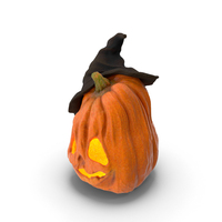 Lit Long Pumpkin For Halloween With A Witches Hat PNG & PSD Images