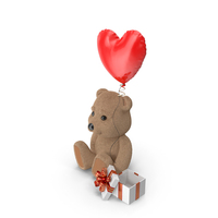 Teddy Bear Holding Heart Shaped Balloon With Empty Gift Box PNG & PSD Images