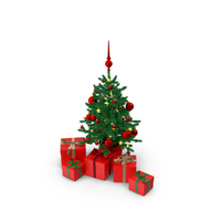 Christmas Green Pine With Red Gifts PNG & PSD Images