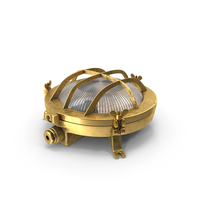 Cage Bulkhead Light Brass With Ribbed Glass On State PNG & PSD Images