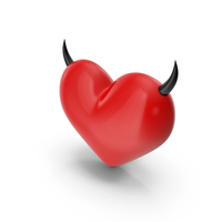 红色心脏带有黑魔角PNG和PSD图像