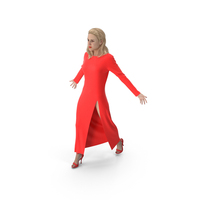 Woman In Red Dress Walks With Arms Outstretched PNG & PSD Images