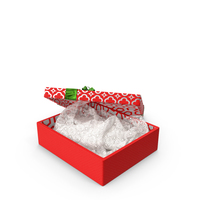 打开圣诞红色礼物，带有绿色丝带PNG和PSD图像