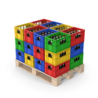 Colorful Plastic Crates With Beer Bottles On Pallet PNG & PSD Images