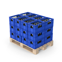 Plastic Blue Crates With Beer Bottles On Pallet PNG & PSD Images