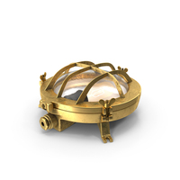 Bulkhead Brass Light with Clear Glass On State PNG & PSD Images