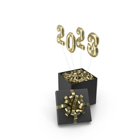 Black Surprise Box With Gold Symbol 2023 Balloons Letter PNG & PSD Images