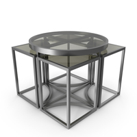 Side Table Set With Smoked Glass Top And Polished Stainless Steel Base PNG & PSD Images