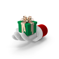 绿色天鹅绒礼品盒中的圣诞老人手PNG和PSD图像
