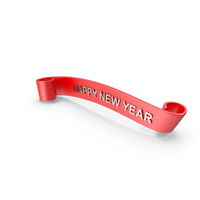 红色金属新年快乐文字丝带PNG和PSD图像
