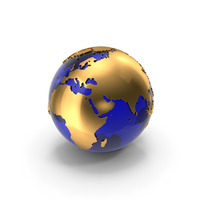 Blue Glass Globe With Gold Continents PNG & PSD Images