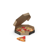 Pizza with Slice Cut in Craft Box PNG & PSD Images