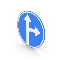 Turn Right Or Straight Ahead Road Sign PNG & PSD Images