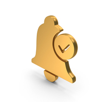 Gold Notification Bell With Check Mark Icon PNG & PSD Images
