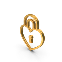 Gold Outline Heart Lock Icon PNG & PSD Images