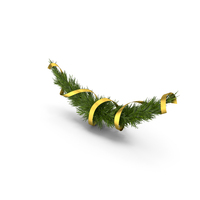 Christmas Garland With Gold Ribbon PNG & PSD Images