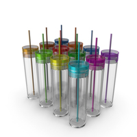 Colored Acrylic Tumblers With Lids And Straws PNG & PSD Images