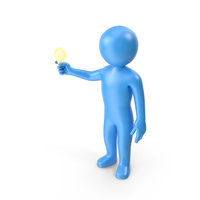 Blue Stickman Has An Idea PNG & PSD Images