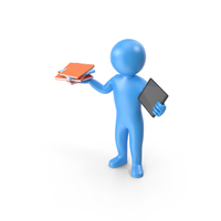 Blue Stickman Holding Books And Tablet PNG & PSD Images
