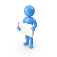 Blue Stickman Holding Letter PNG & PSD Images
