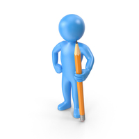Blue Stickman Holding Pencil PNG & PSD Images