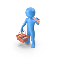 Blue StickMan Holding Shopping Basket PNG & PSD Images